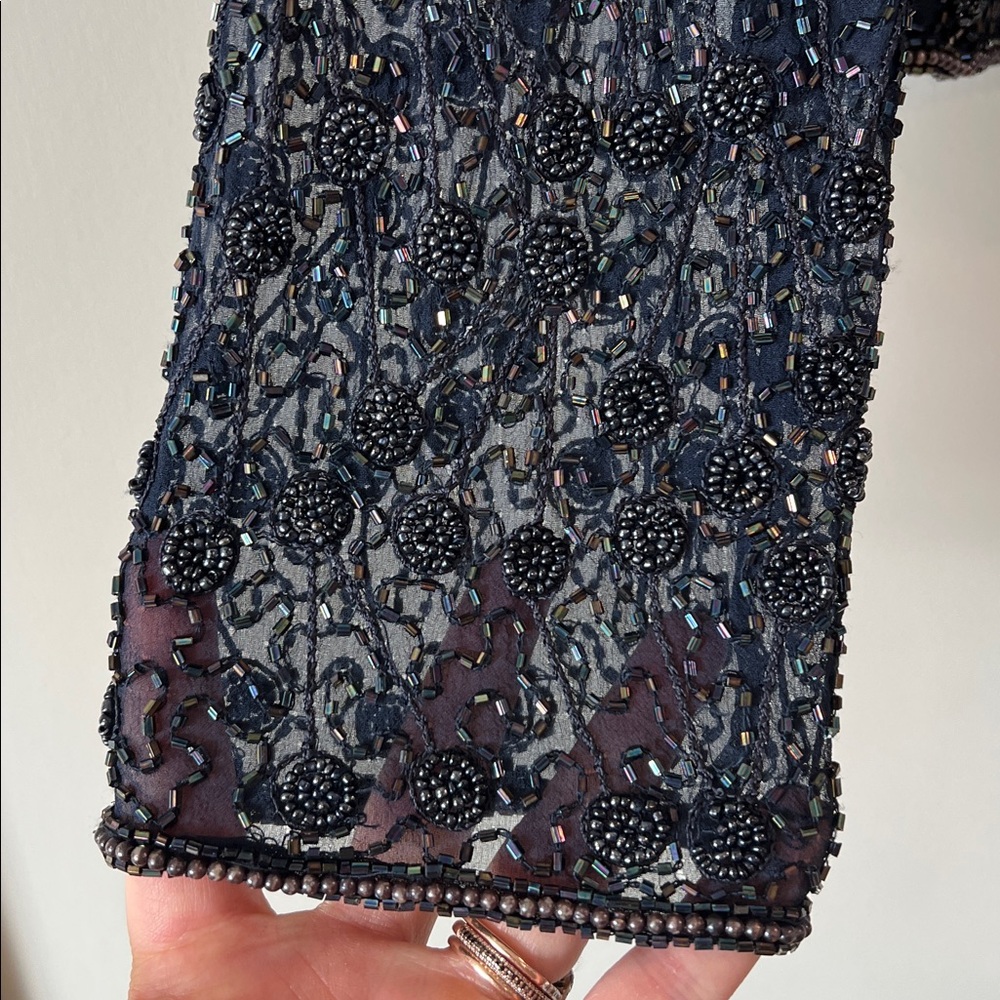 Adrianna‎ Papell - Navy Beaded Silk Formal Shell - 8 - Picture 4 of 10